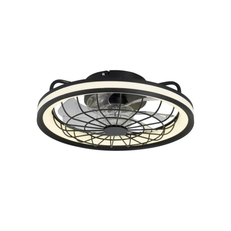 Ventilador de techo Rafale negro LED 50w 3CCT acabado negro estilo industrial plafón con ventilador motor DC 40cm Ø