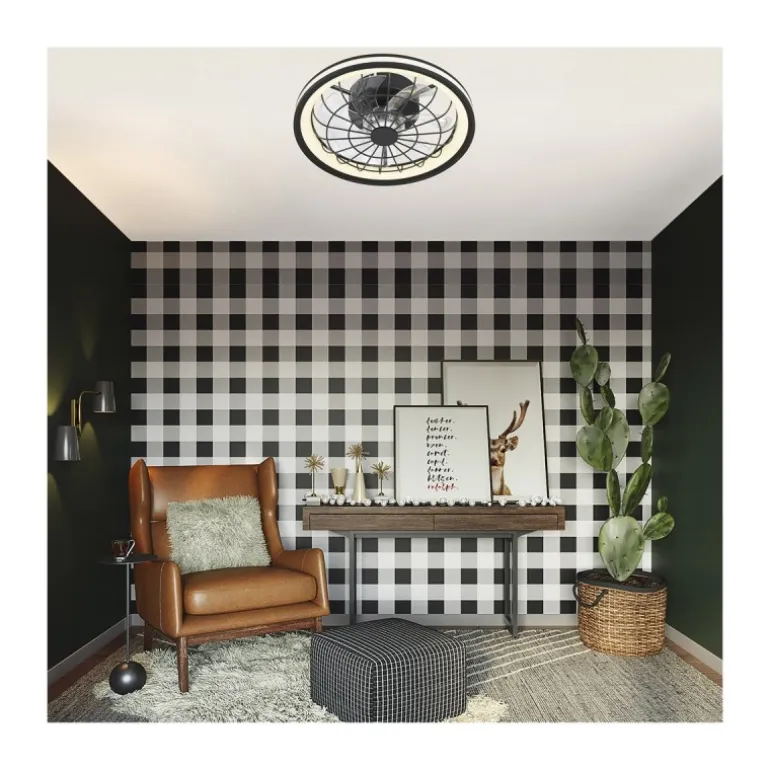 Ventilador de techo Rafale negro LED 50w 3CCT acabado negro estilo industrial plafón con ventilador motor DC 40cm Ø
