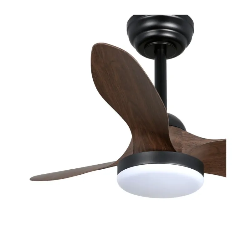 Ventilador de techo Stel Mini S negro/oscuro LED 20w 3CCT acabado negro aspas efecto madera estilo moderno motor DC 80cm Ø