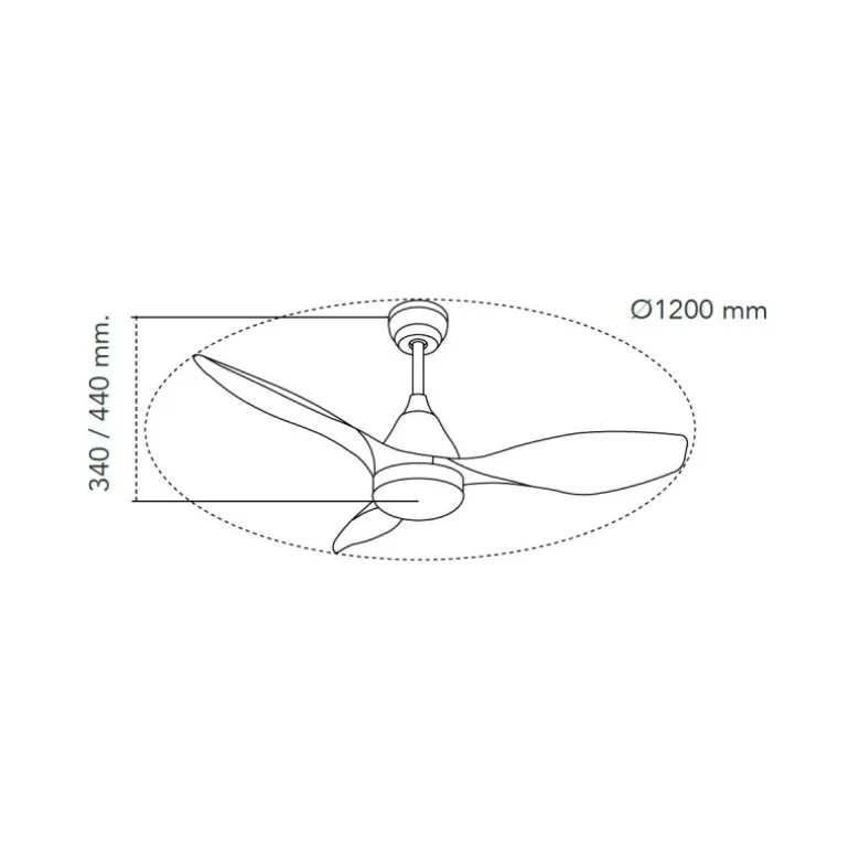 Ventilador de techo Stel negro LED 20W 3CCT acabado negro estilo moderno motor DC 120cm Ø