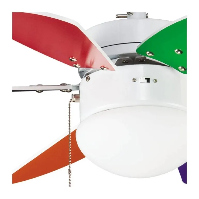 Ventilador de techo Tabit multicolor 1xE27 acabado blanco aspas colores varios estilo infantil motor AC 84cm Ø