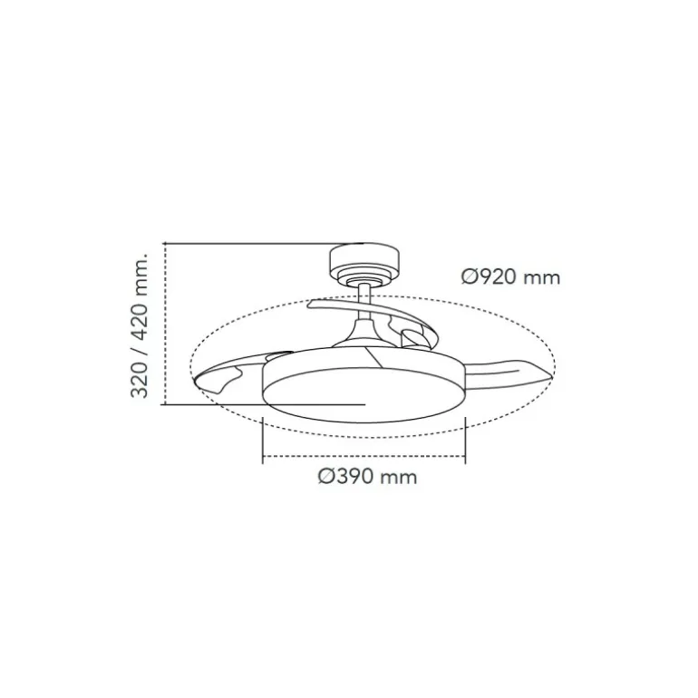 Ventilador de techo Taoro Mini blanco LED 46w 3CCT acabado blanco estilo moderno aspas plegables motor DC 92cm Ø
