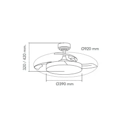Ventilador de techo Taoro Mini negro LED 46w 3CCT acabado negro estilo moderno aspas plegables motor DC 92cm Ø