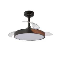 Ventilador de techo Taoro Mini negro LED 46w 3CCT acabado negro estilo moderno aspas plegables motor DC 92cm Ø
