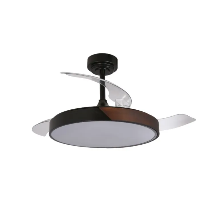 Ventilador de techo Taoro negro LED 72w 3CCT acabado negro estilo moderno aspas plegables motor DC 106cm Ø