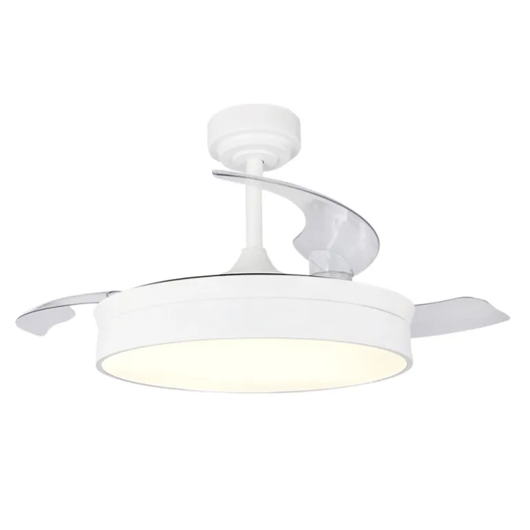 Ventilador de techo Tornado blanco LED 72w 3CCT acabado blanco estilo moderno aspas plegables motor DC 106cm Ø