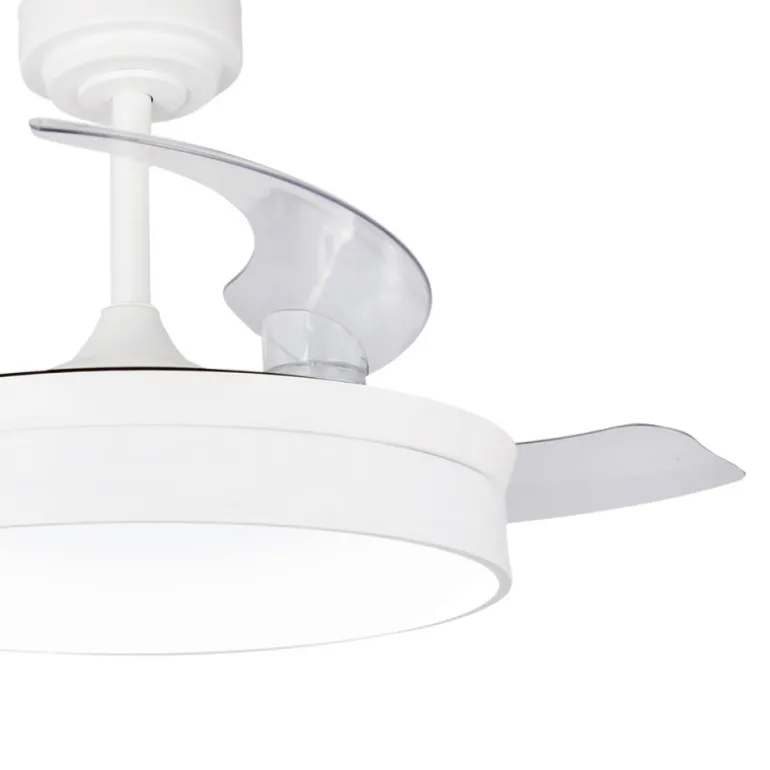 Ventilador de techo Tornado blanco LED 72w 3CCT acabado blanco estilo moderno aspas plegables motor DC 106cm Ø