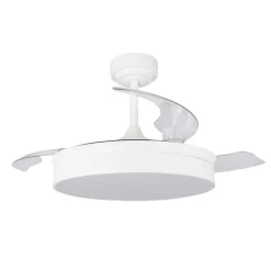 Ventilador de techo Tornado blanco LED 72w 3CCT acabado blanco estilo moderno aspas plegables motor DC 106cm Ø