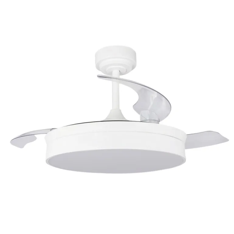 Ventilador de techo Tornado blanco LED 72w 3CCT acabado blanco estilo moderno aspas plegables motor DC 106cm Ø