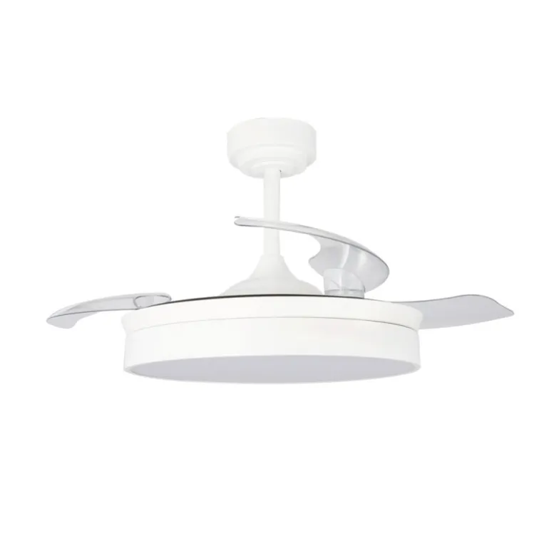 Ventilador de techo Tornado blanco LED 72w 3CCT acabado blanco estilo moderno aspas plegables motor DC 106cm Ø