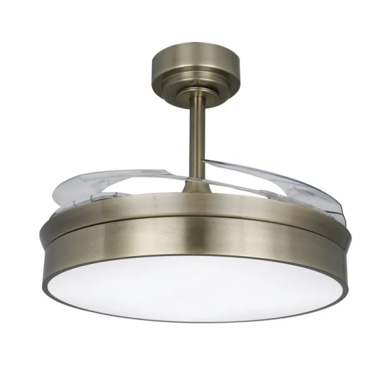 Ventilador de techo Tornado cuero LED 72w 3CCT acabado oro envejecido estilo moderno aspas plegables motor DC 106cm Ø