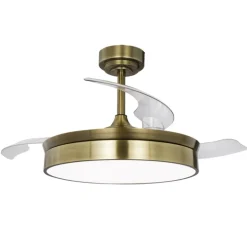 Ventilador de techo Tornado cuero LED 72w 3CCT acabado oro envejecido estilo moderno aspas plegables motor DC 106cm Ø