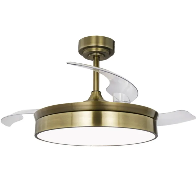 Ventilador de techo Tornado cuero LED 72w 3CCT acabado oro envejecido estilo moderno aspas plegables motor DC 106cm Ø