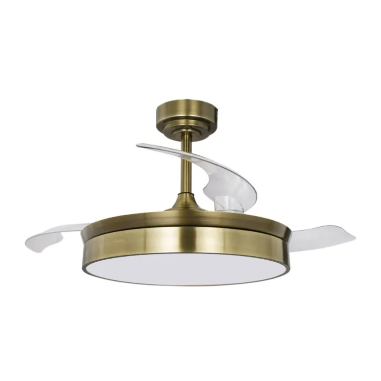Ventilador de techo Tornado cuero LED 72w 3CCT acabado oro envejecido estilo moderno aspas plegables motor DC 106cm Ø