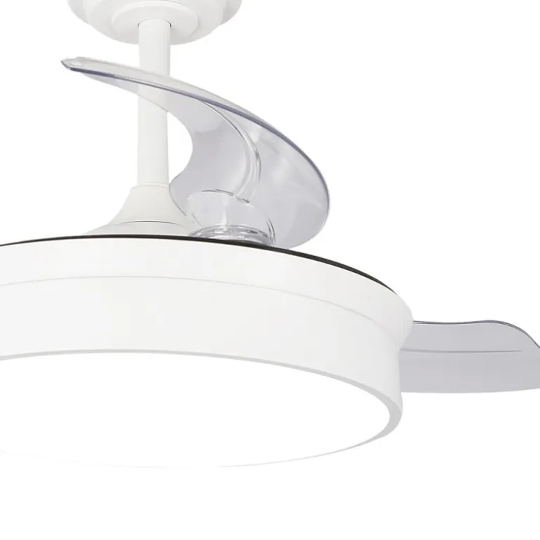 Ventilador de techo Tornado Mini blanco LED 48w 3CCT acabado blanco estilo moderno aspas plegables motor DC 92cm Ø