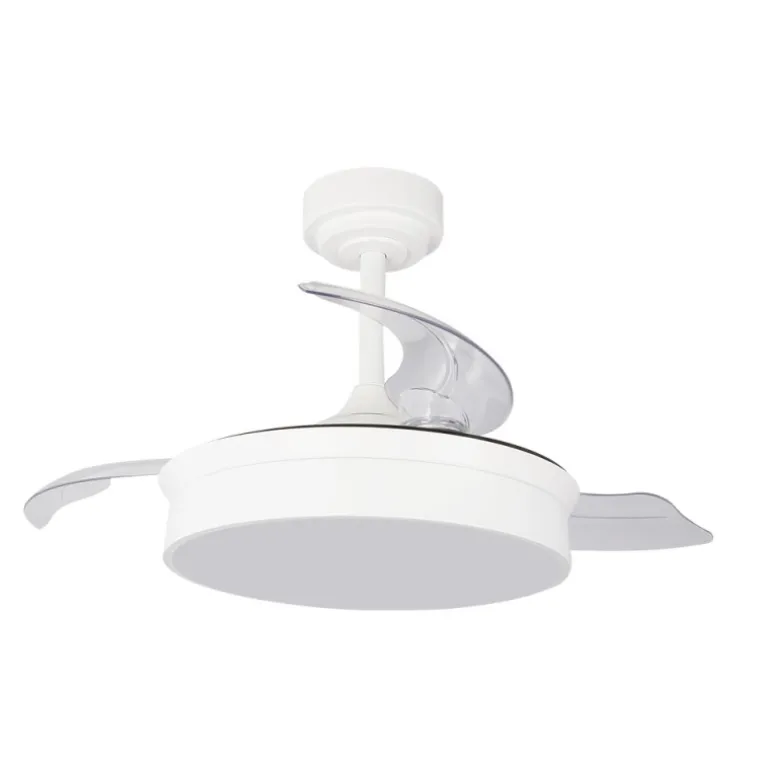 Ventilador de techo Tornado Mini blanco LED 48w 3CCT acabado blanco estilo moderno aspas plegables motor DC 92cm Ø