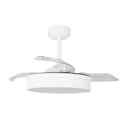 Ventilador de techo Tornado Mini blanco LED 48w 3CCT acabado blanco estilo moderno aspas plegables motor DC 92cm Ø