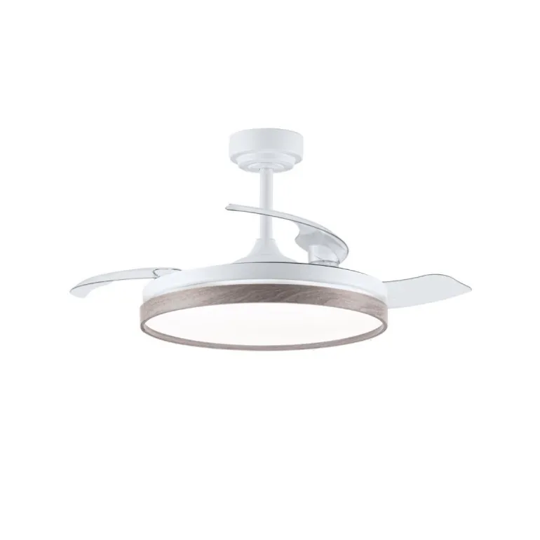 Ventilador de techo Venus blanco/ceniza LED 72w 3CCT acabado blanco/ceniza estilo moderno aspas plegables motor DC 106cm Ø