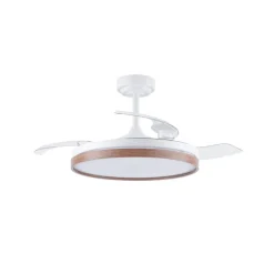 Ventilador de techo Venus blanco/cerezo LED 72w 3CCT acabado blanco/cerezo estilo moderno aspas plegables motor DC 106cm Ø