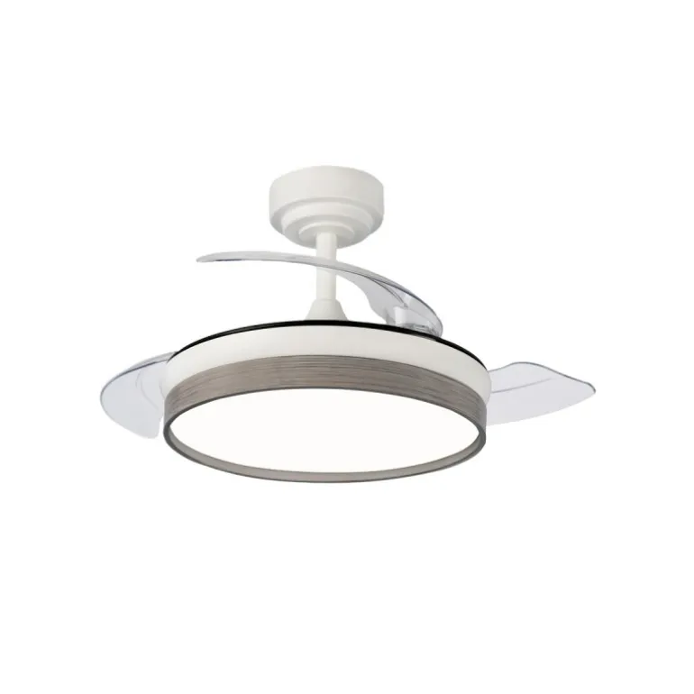 Ventilador de techo Venus Mini blanco/ceniza LED 46w 3CCT acabado blanco/ceniza estilo moderno aspas plegables motor DC 92cm Ø