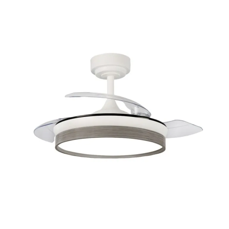Ventilador de techo Venus Mini blanco/ceniza LED 46w 3CCT acabado blanco/ceniza estilo moderno aspas plegables motor DC 92cm Ø