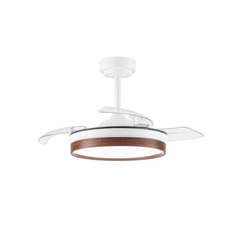 Ventilador de techo Venus Mini blanco/cerezo LED 46w 3CCT acabado blanco/cerezo estilo moderno aspas plegables motor DC 92cm Ø