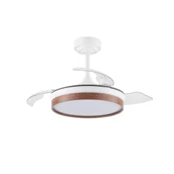 Ventilador de techo Venus Mini blanco/cerezo LED 46w 3CCT acabado blanco/cerezo estilo moderno aspas plegables motor DC 92cm Ø