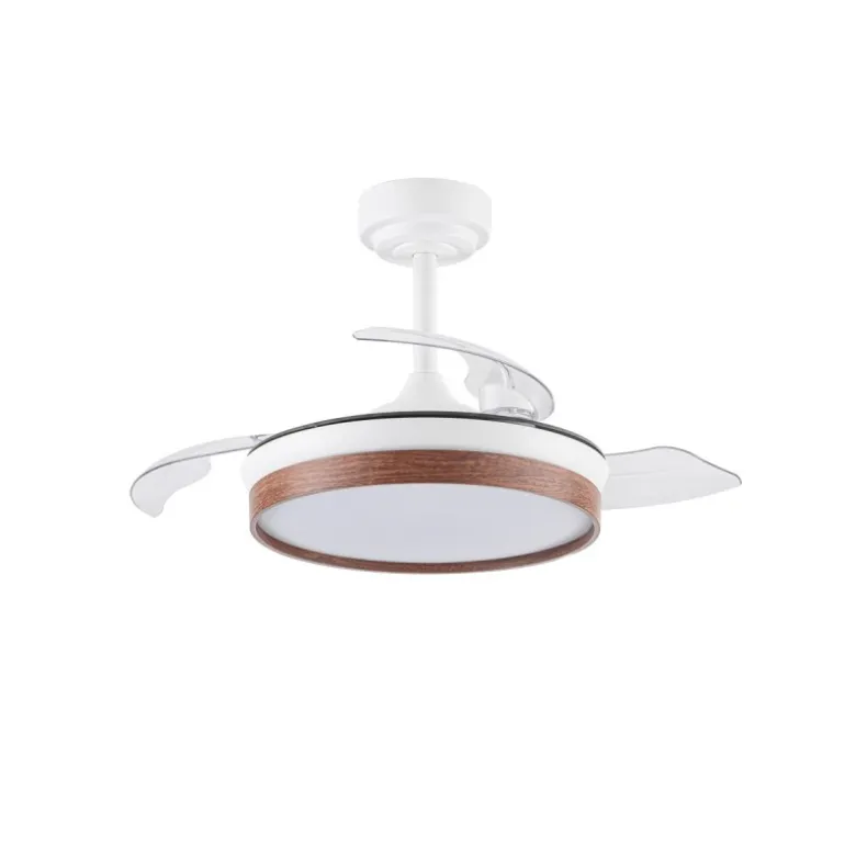 Ventilador de techo Venus Mini blanco/cerezo LED 46w 3CCT acabado blanco/cerezo estilo moderno aspas plegables motor DC 92cm Ø