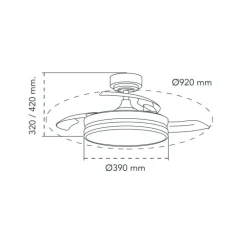 Ventilador de techo Venus Mini blanco/haya LED 46w 3CCT acabado blanco/haya estilo moderno aspas plegables motor DC 92cm Ø