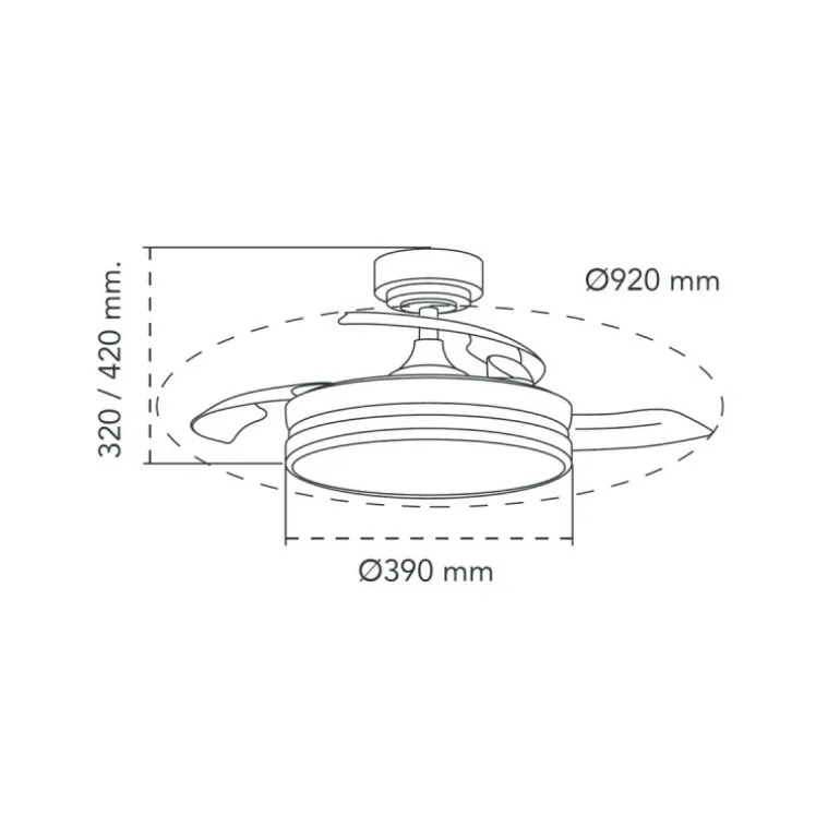 Ventilador de techo Venus Mini blanco/haya LED 46w 3CCT acabado blanco/haya estilo moderno aspas plegables motor DC 92cm Ø