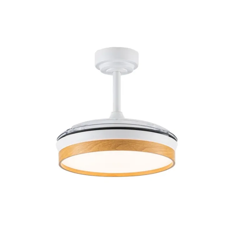Ventilador de techo Venus Mini blanco/haya LED 46w 3CCT acabado blanco/haya estilo moderno aspas plegables motor DC 92cm Ø