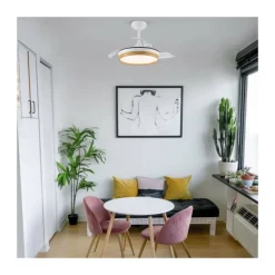 Ventilador de techo Venus Mini blanco/haya LED 46w 3CCT acabado blanco/haya estilo moderno aspas plegables motor DC 92cm Ø