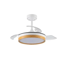 Ventilador de techo Venus Mini blanco/haya LED 46w 3CCT acabado blanco/haya estilo moderno aspas plegables motor DC 92cm Ø