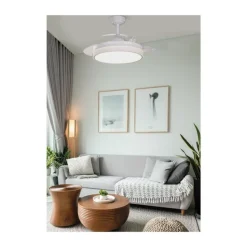 Ventilador de techo Vera Blanco Mini LED 40w 3CCT acabado blanco estilo moderno aspas plegables motor DC 91cm Ø