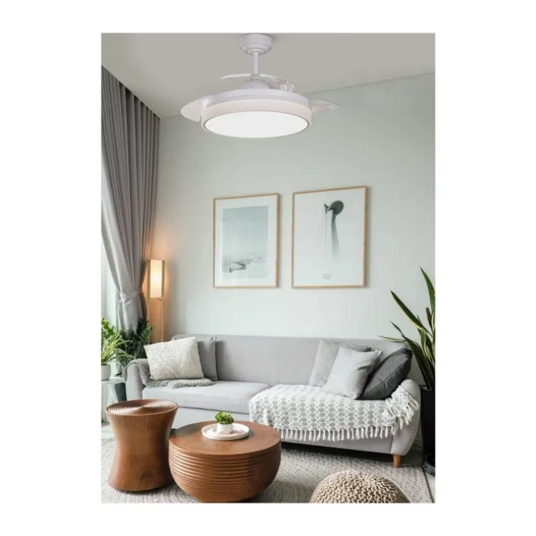 Ventilador de techo Vera Blanco Mini LED 40w 3CCT acabado blanco estilo moderno aspas plegables motor DC 91cm Ø