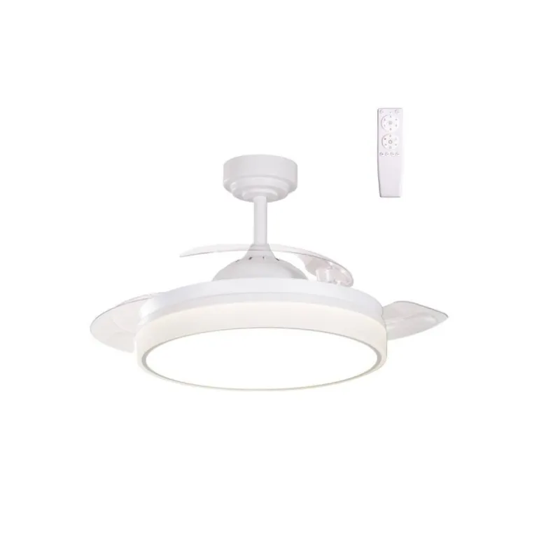 Ventilador de techo Vera Blanco Mini LED 40w 3CCT acabado blanco estilo moderno aspas plegables motor DC 91cm Ø