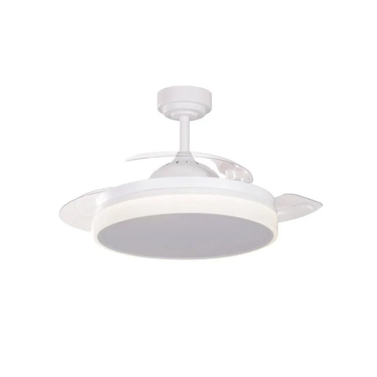 Ventilador de techo Vera Blanco Mini LED 40w 3CCT acabado blanco estilo moderno aspas plegables motor DC 91cm Ø