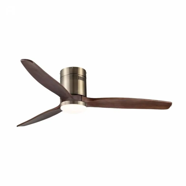 Ventilador de techo Yen Madera Oscura LED 15w 3 CCT acabado oro envejecido aspas madera estilo moderno motor DC 132cm Ø