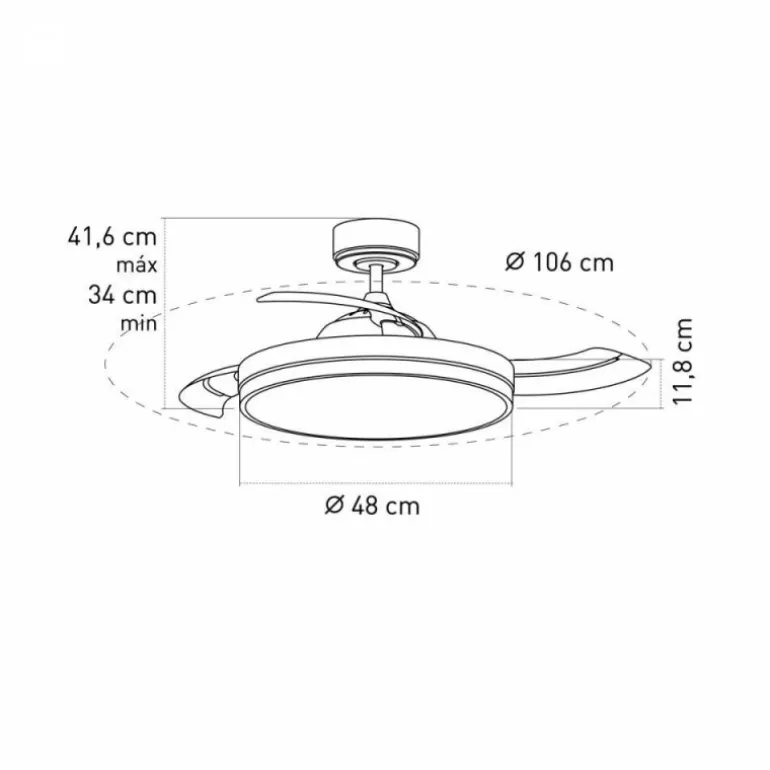Ventilador de techo Yet LED 36w 3CCT acabado blanco estilo moderno aspas plegables motor DC 106cm Ø